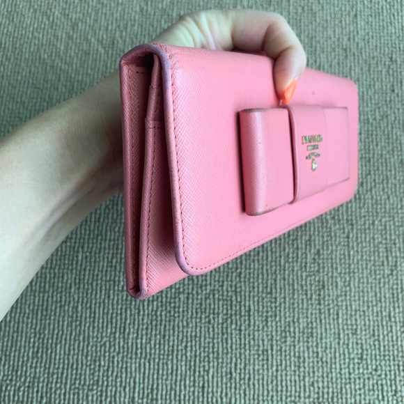 PRADA pink bow wallet leather women’s snap closure organizer bag zipper money - Picture 11 of 13